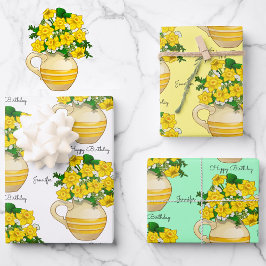 Sunny Daffodils Happy Birthday Add Name 3 Geschenkpapier Set