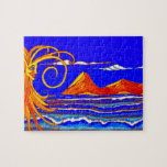 Sunny Day at the Beach Puzzle<br><div class="desc">A Happy Sun Looks Down Upon the Seashore. I Had Fun Painting This One. Just a Bit of Fantasy for You to Enjoy. Hope You Like it. Makes a Great Gift for the Beach Lover in Your Life. That is After the One You Buy for Yourself... Add Text to Personalize...</div>