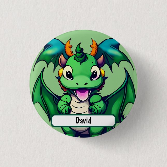 Sunny der freundliche Drache mit Custom Nametag Button (Vorderseite)