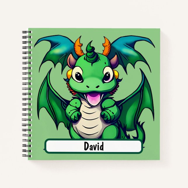 Sunny der freundliche Drache mit Custom Nametag Notizbuch (Vorderseite)