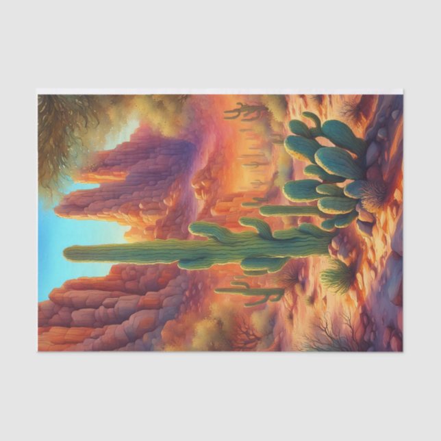 Sunny Desert Cactus Cliff Landscape Decoupage Seidenpapier (Vorderseite)