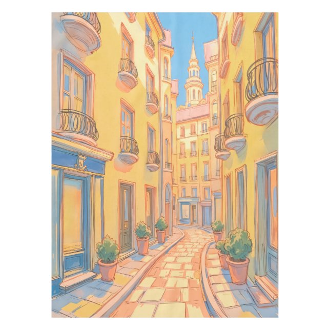 Sunny European Street Cosy Architecture Travel Art Tischdecke (Vorderseite)