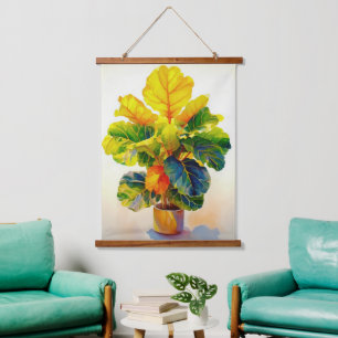 Sunny Fiddle Leaf Fig Tree Wandteppich Mit Holzrahmen