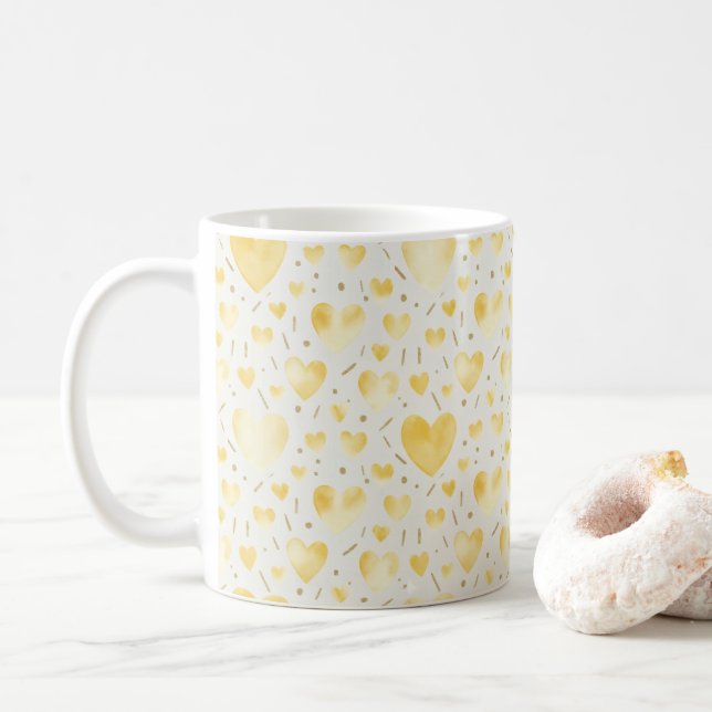 Sunny Golden Watercolor Hearts Kaffeetasse (Mit Donut)