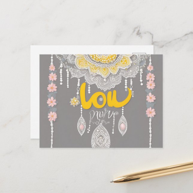 Sunny Gray Lace AI Art Postkarte (Vorderseite/Rückseite Beispiel)