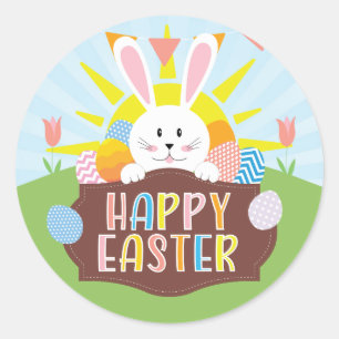 Sunny Happy Osterfest Bunny & Colorful Eggs Urlaub Runder Aufkleber