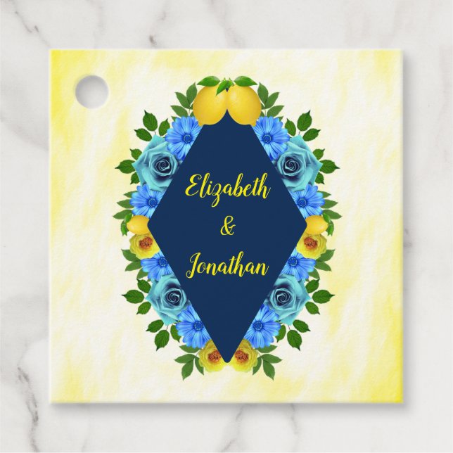 Sunny Lemon Floral Wedding Geschenkanhänger (Vorderseite)