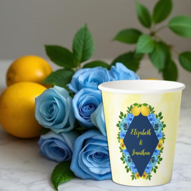 Sunny Lemon Floral Wedding Pappbecher (Von Creator hochgeladen)