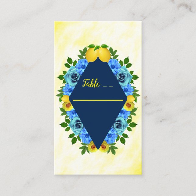 Sunny Lemon Floral Wedding Platzkarte (Vorderseite)