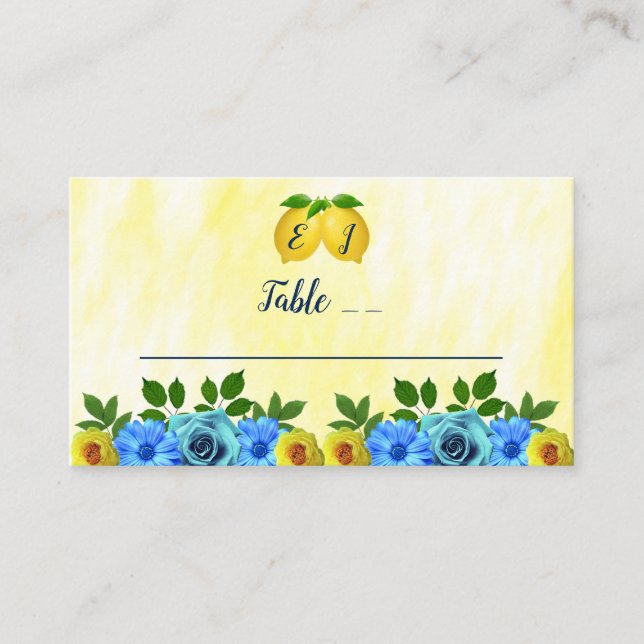 Sunny Lemon Floral Wedding Platzkarte (Vorderseite)