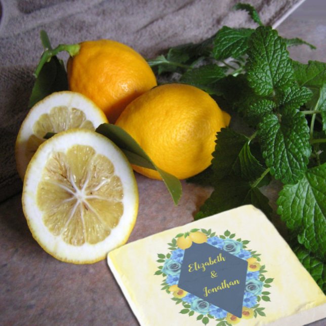 Sunny Lemon Floral Wedding Steinuntersetzer (Von Creator hochgeladen)