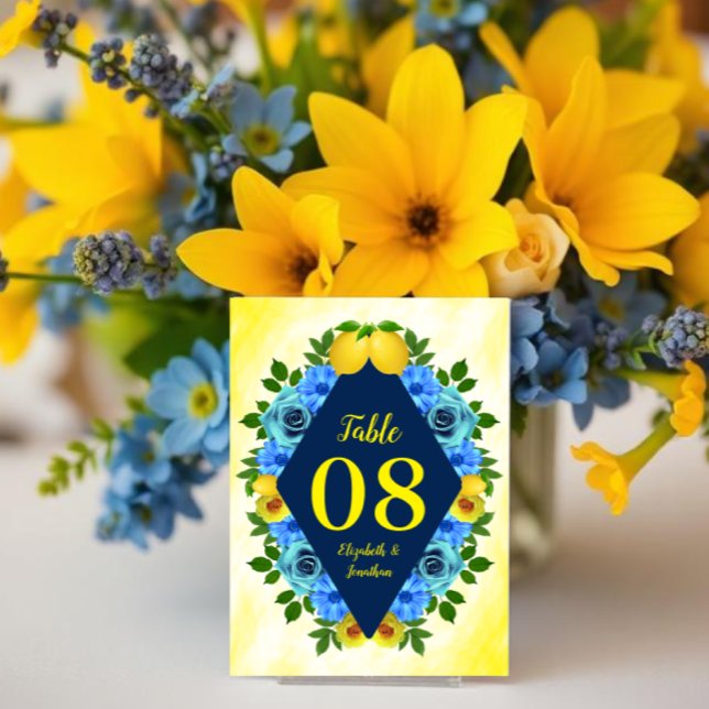 Sunny Lemon Floral Wedding Tischnummer (Von Creator hochgeladen)
