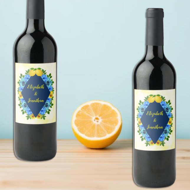 Sunny Lemon Floral Wedding Weinetikett (Von Creator hochgeladen)