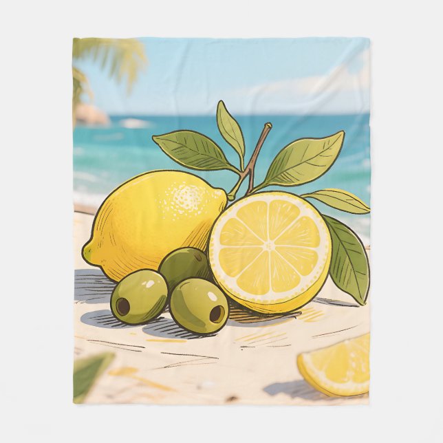 Sunny Lemon Olive Beachside Fresh Fleecedecke (Vorderseite)