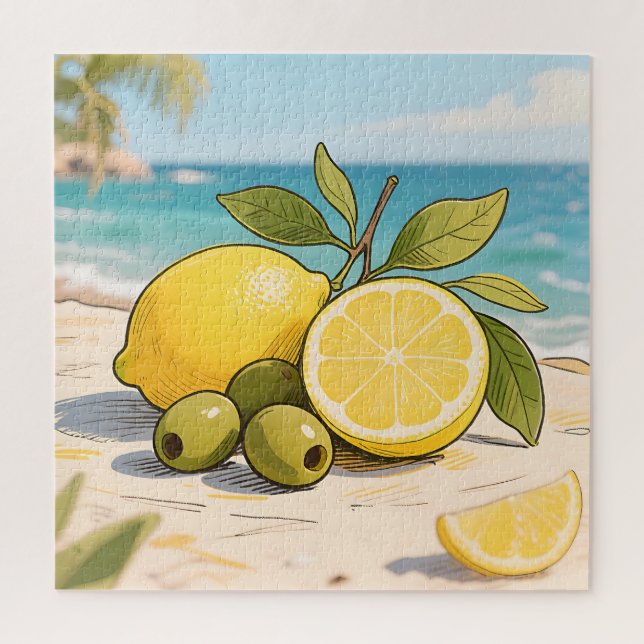 Sunny Lemon Olive Beachside Fresh Puzzle (Vertikal)