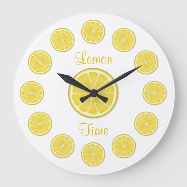 Sunny Lemon Time Wall Clock Große Wanduhr (Vorderseite)