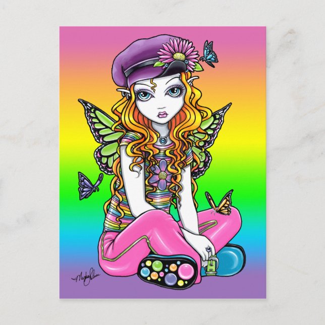 "Sunny" Niedlicher Regenbogen Schmetterling Fairy  Postkarte (Vorderseite)