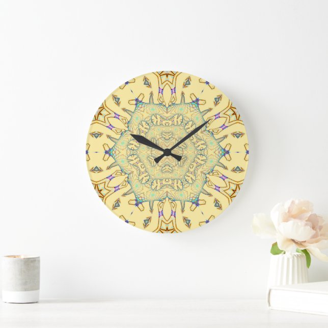 Sunny Pattern in Gentle Yellow Große Wanduhr (Zuhause)