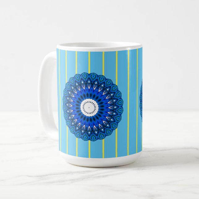 Sunny Pinstrix Türkis und Blue Mandala Tasse (Vorderseite Links)