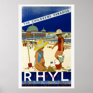 Sunny Rhyl North Wales 1935 Vintag Poster