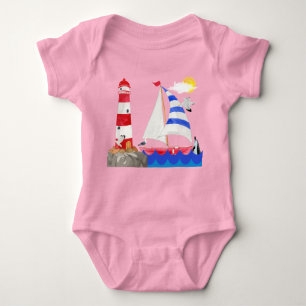 Sunny Sailing Ocean Adventure Sailboat Leuchtturm Baby Strampler