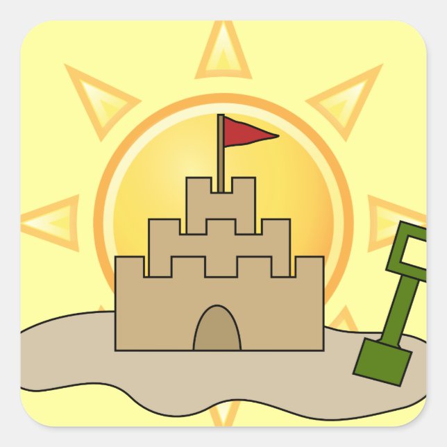 Sunny Sandcastle Quadratischer Aufkleber (Vorderseite)