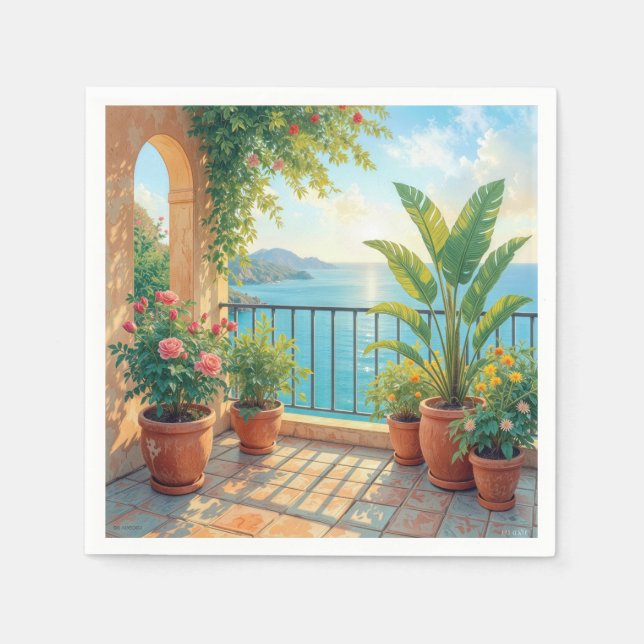 Sunny Seaside Terrace Serviette (Vorderseite)
