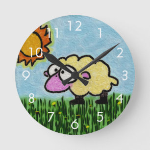 Sunny Sheep Runde Wanduhr