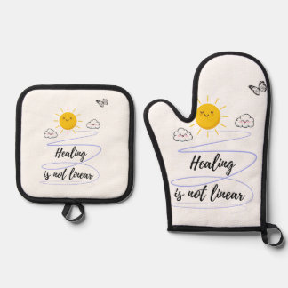 Sunny Smile | Niedliche Sonne & Wolken Küche Ofenhandschuh & Topflappen-Set