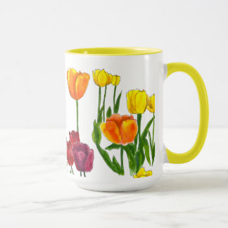 Sunny Spring Tulips Floral Illustration Mug Tasse
