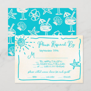 Sunny Tropical Hand gezeichnete Hochzeit RSVP Einladung