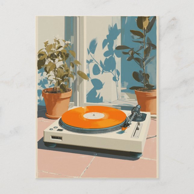 Sunny Turntable with Orange Vinyl Postkarte (Vorderseite)