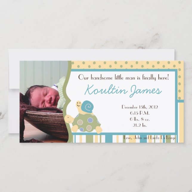 Sunny Turtle Sea Life Foto Geburtsankündigung Ankündigung (Vorderseite)