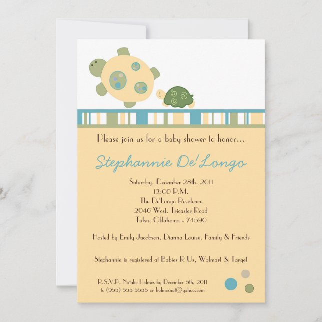 Sunny Turtle Sea Life Snail Baby Dusche Einladung (Vorderseite)