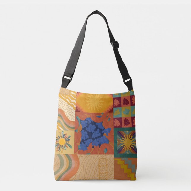 Sunny Vibes Patchwork Tragetaschen Mit Langen Trägern (Vorderseite)