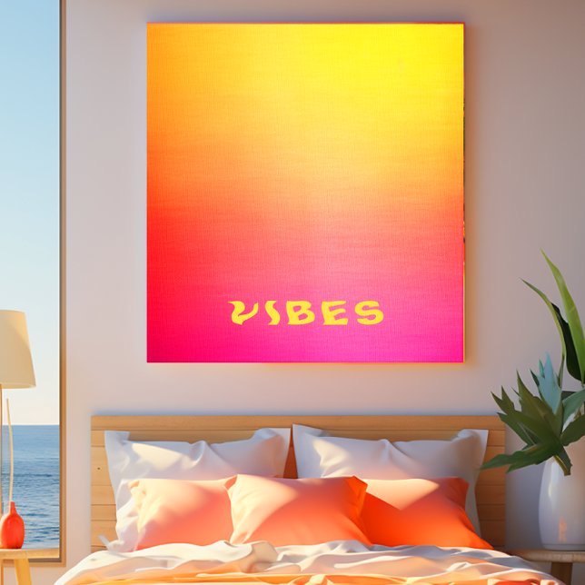 Sunny 'Vibes' Pink Orange und Yellow Ombre Leinwanddruck (Modern 'Vibes' Ombre Canvas Art Print - Dream Apartment Decor Wall Art in Pink, Orange, and Yellow)