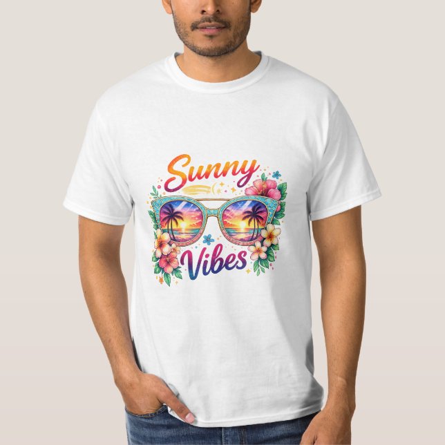 Sunny Vibes Tropical Sunset Sunglasses Men’s Value T-Shirt (Vorderseite)
