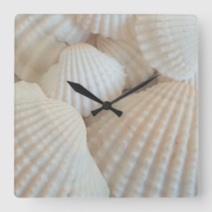 Sunny White Sea Shells, Summer Beach Exotic Clock Quadratische Wanduhr