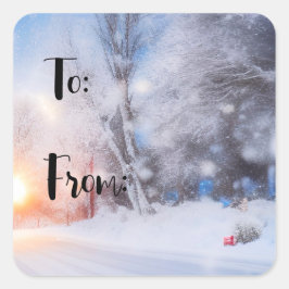 Sunny Winter Christmas Day Square Aufkleber