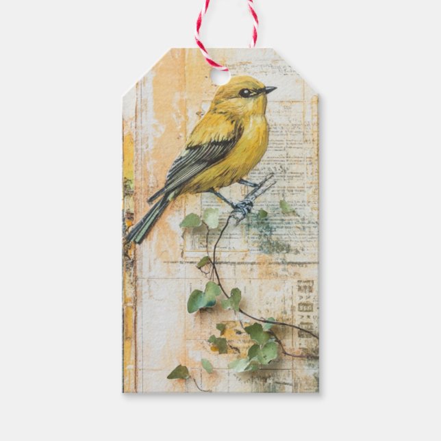 "Sunny Yellow Bird Junk Journal II" Geschenkanhänger (Vorderseite)