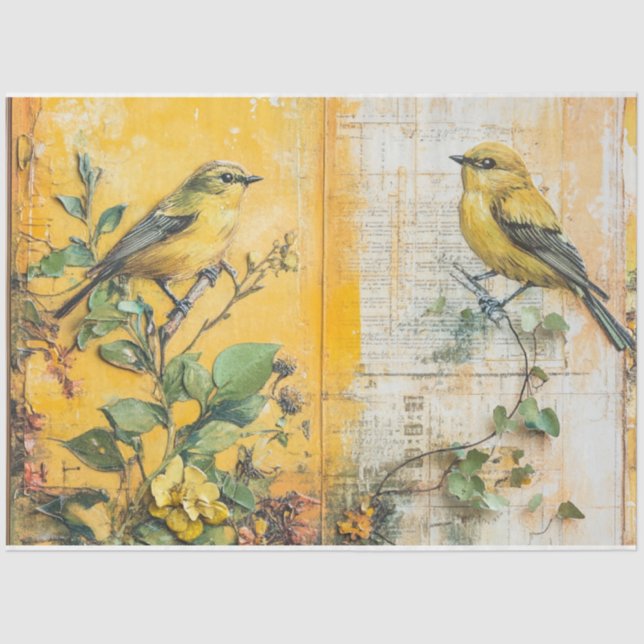 Sunny Yellow Bird Junk Journal Seidenpapier (Vorderseite)