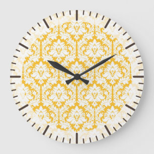 Sunny Yellow Damask Große Wanduhr