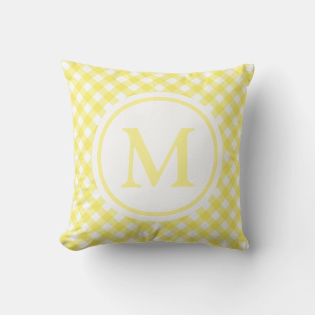 Sunny Yellow Gingham Monogram Kissen (Vorderseite)