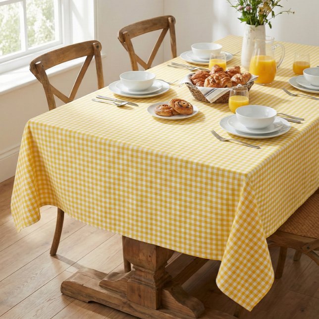 Sunny Yellow Gingham Plaid Farmhouse Cottage Tischdecke (Von Creator hochgeladen)