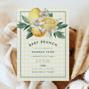 Sunny Yellow Lemon Gingham Baby Dusche Brunch