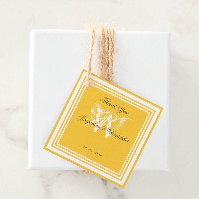 Sunny Yellow Modern Wedding Danke Monogram Geschenkanhänger (Beispiel)
