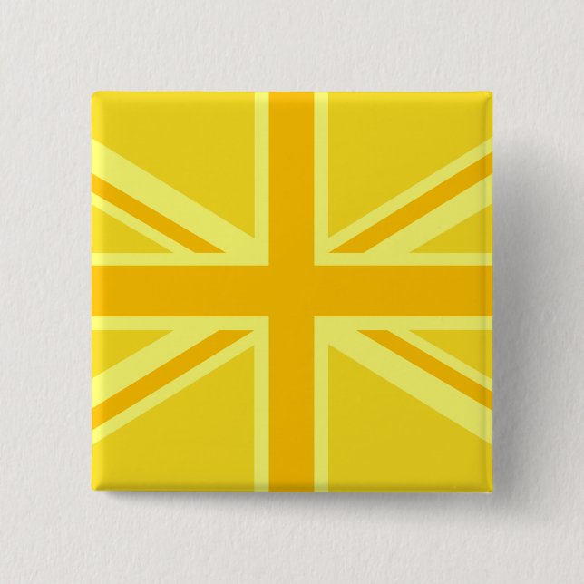 Sunny Yellow Union Jack British Flag Dekoration Button (Vorderseite)