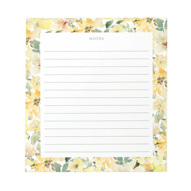 Sunny Yellow Watercolor Florals Notepad Notizblock (Vorderseite)