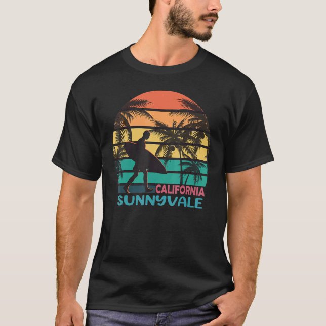 Sunnyvale California CA Palm Tree Surfboard Surfer T-Shirt (Vorderseite)