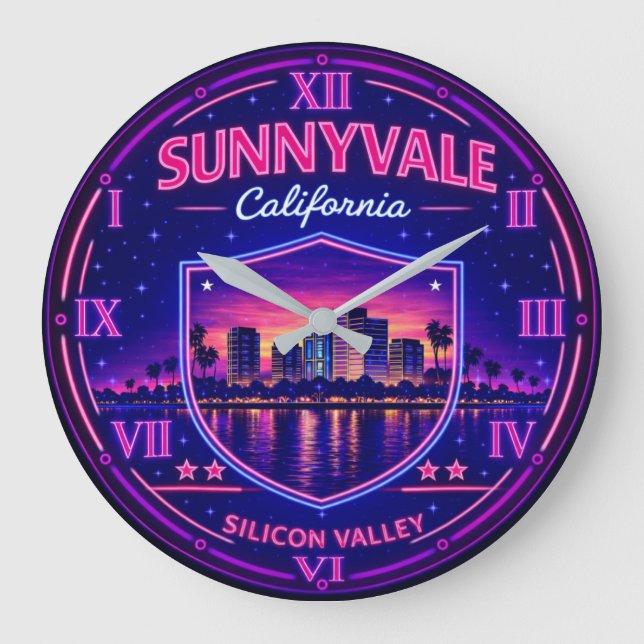 Sunnyvale California Tech Skyline Große Wanduhr (Vorderseite)